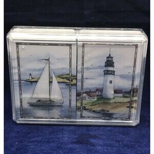 2003 Artist Wendy Wegner Playing Cards Sailboat and Lighthouse in‎ Case.
